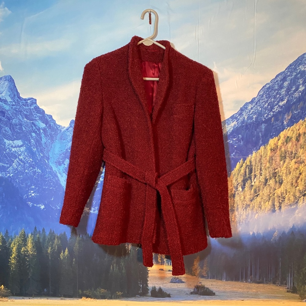 1960’s Mr. Fred Burgundy Vintage Wool Jacket with Tie Waist